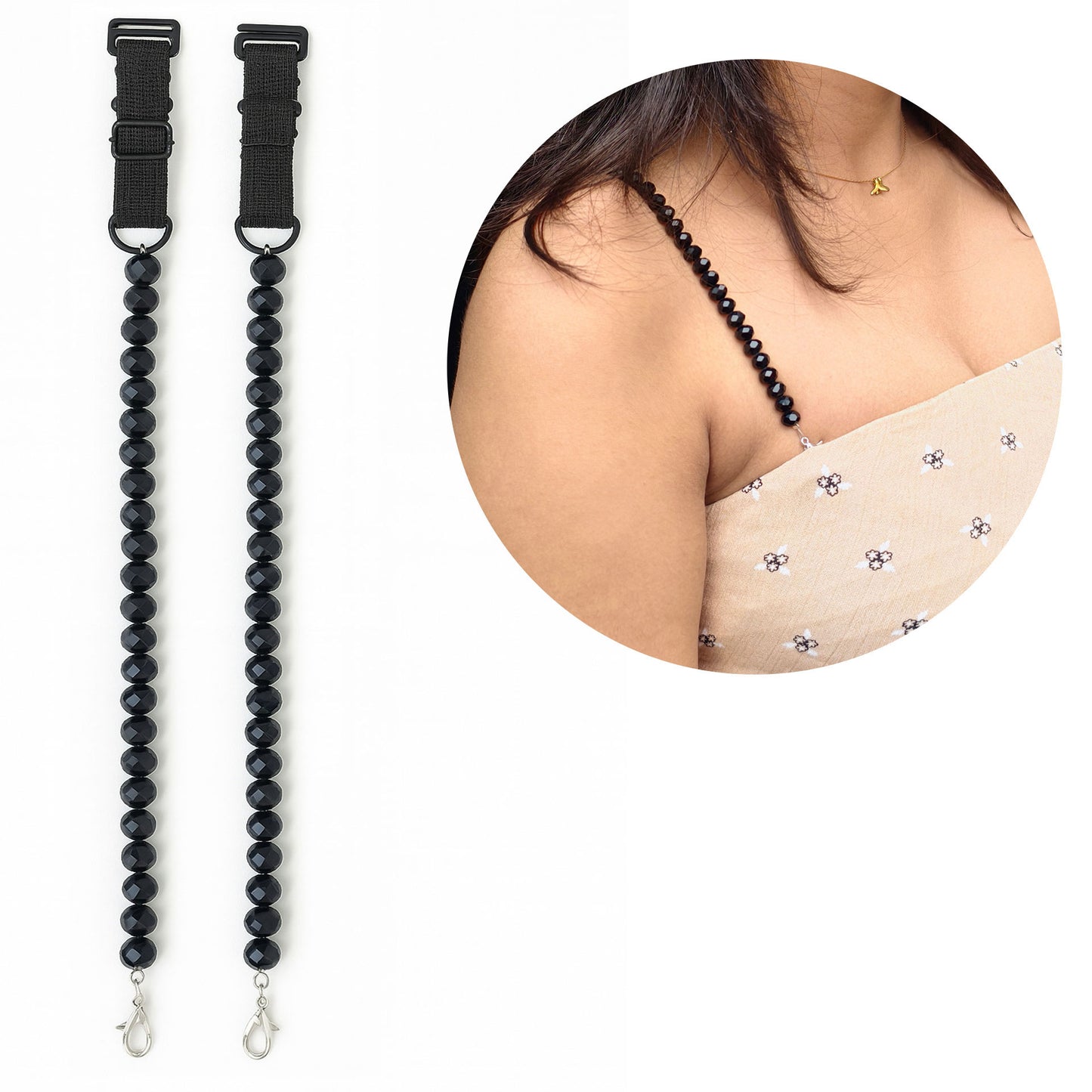 Black Gloss Beaded Bra Strap