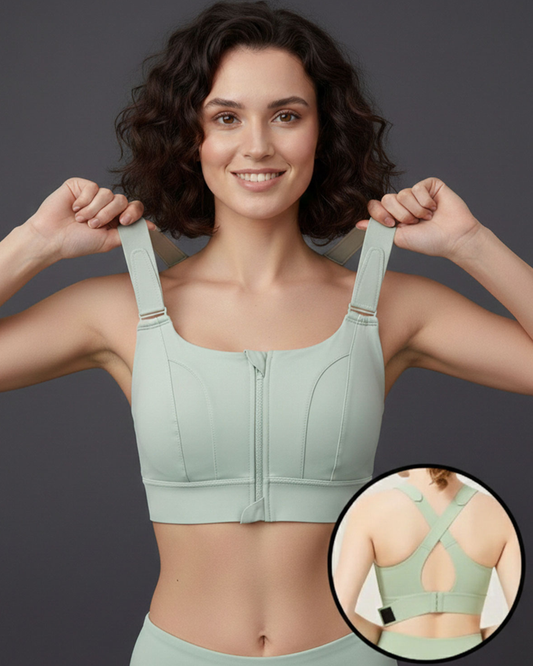 Women Sports Bra with Broad Adjustable Straps, Cross Back Design, Adjustable Waistband & Front Zip Closure for Gym and Workout