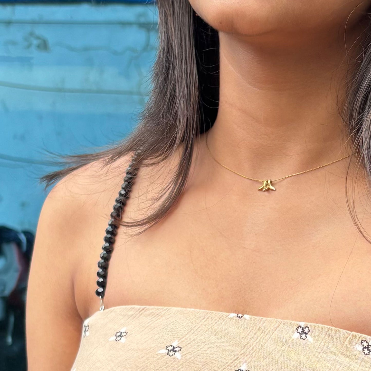 Black Gloss Beaded Bra Strap