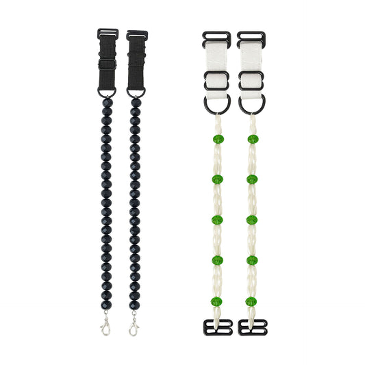 Pack of 2 Adjustable Bra Straps for Women – Black Beads & White Pearl Green Design