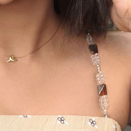 Black & Bronze Geometric Beaded Bra Strap