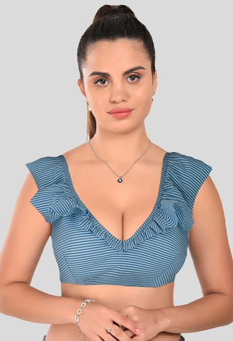 blue ruffled top