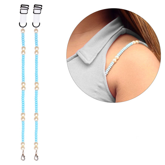 Sky Blue & Pearl Beaded Bra Strap