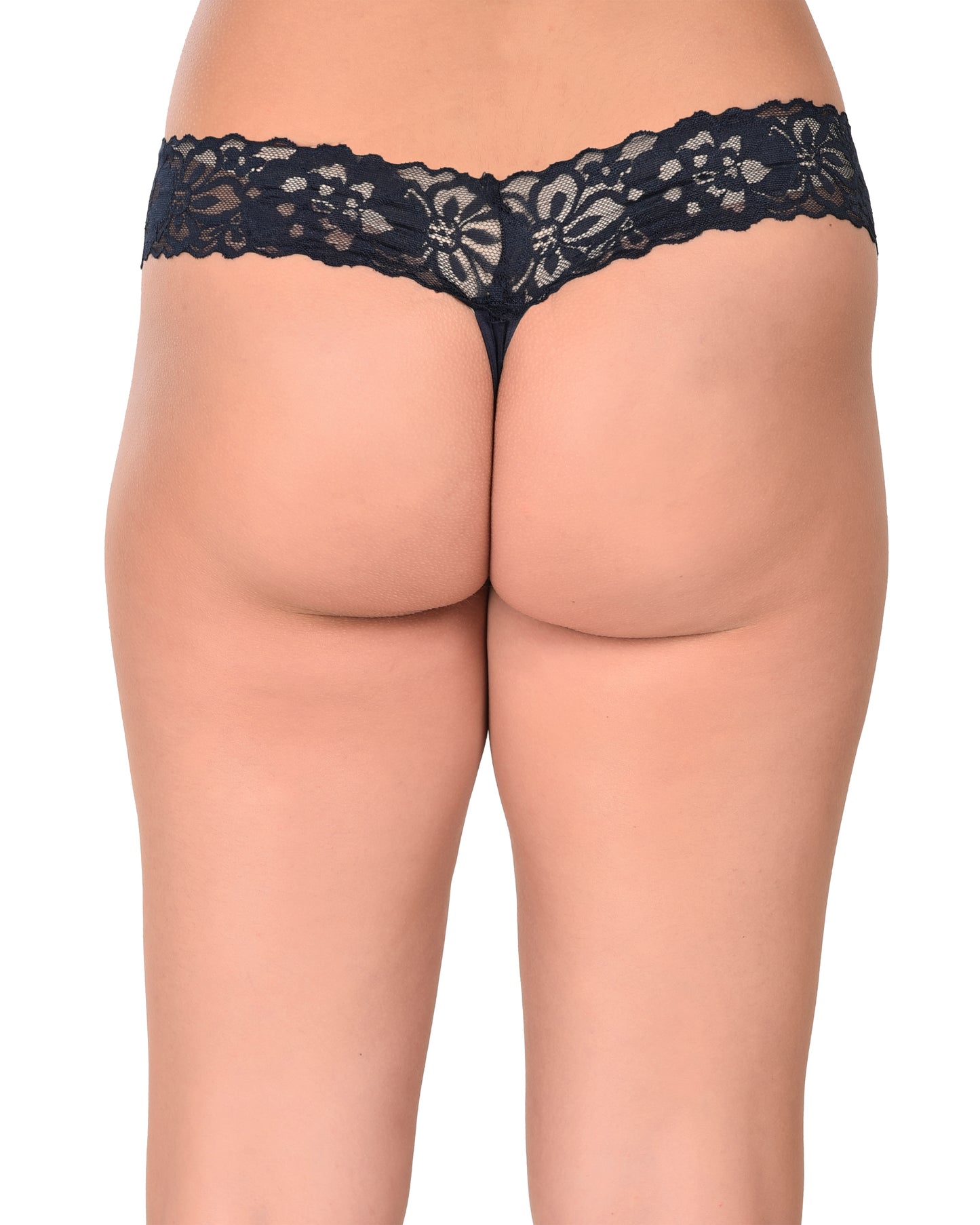 Women's Lace Low Rise Thong Panty (Navy Blue)