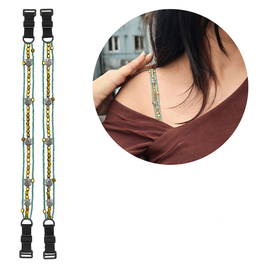Pack of 3 Stylish Bra Straps in Crystal Clear, Gold & Multicolor | Detachable Straps