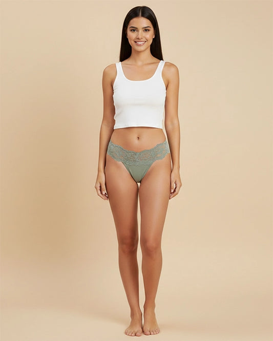 Green Lace Low Rise Thong Panty
