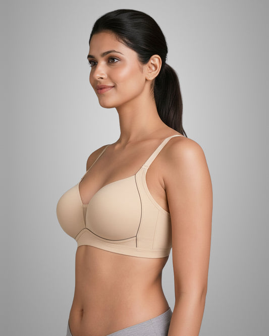 Pack of 2 Women Lightly Padded Wire Free Polyester White Beige Comfort Bra