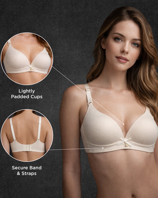 Pack of 2 Women's Wire Free Seamless Black Beige Lightly Padded Full Coverage Polyester T Shirt Bra