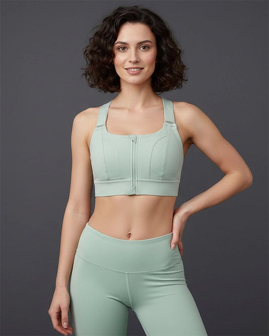 Women Sports Bra with Broad Adjustable Straps, Cross Back Design, Adjustable Waistband & Front Zip Closure for Gym and Workout