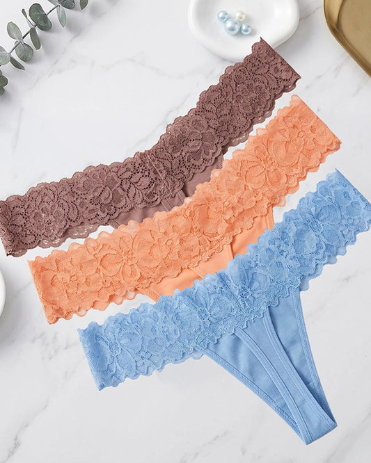 Pack of 3 G String Low Rise Thong Panty for Women (Light Blue, Orange, Light Brown)