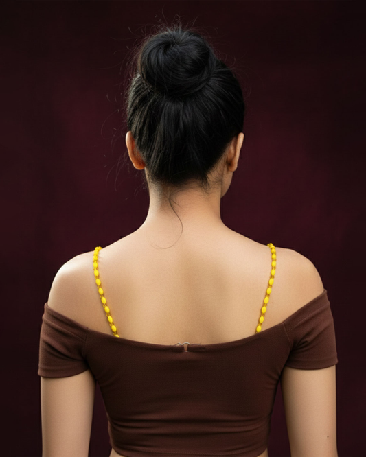 Yellow Beaded with Golden Pearl Bra Strap
