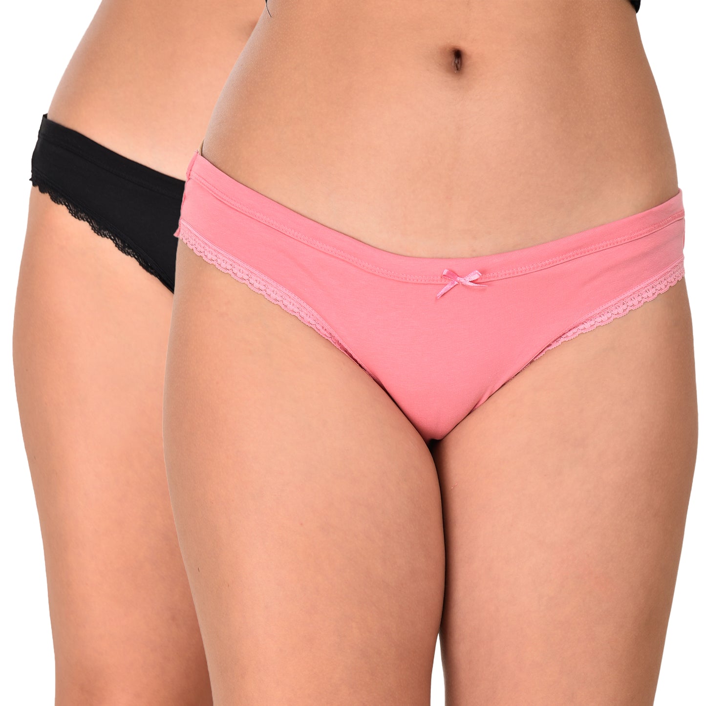 Pack of 2 Pink and Black Soft Cotton Bikini Panties for Daily Wear