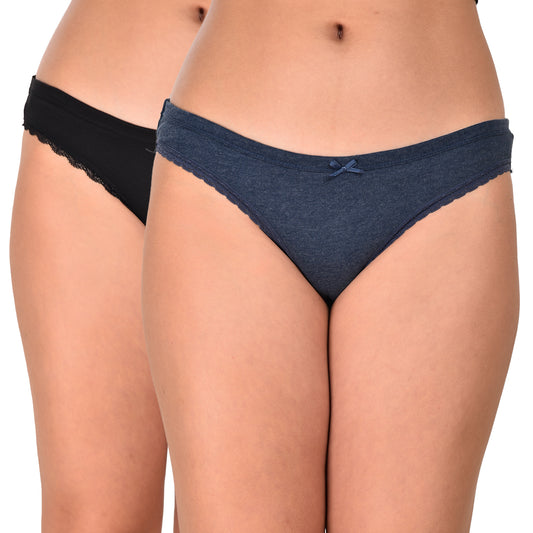 Pack of 2 Women’s Mid-Rise Cotton Panties – Black & Blue