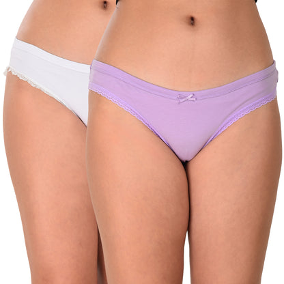 Women’s Cotton Bikini Panties with Lace Trim – Pack of 2 Comfort Set