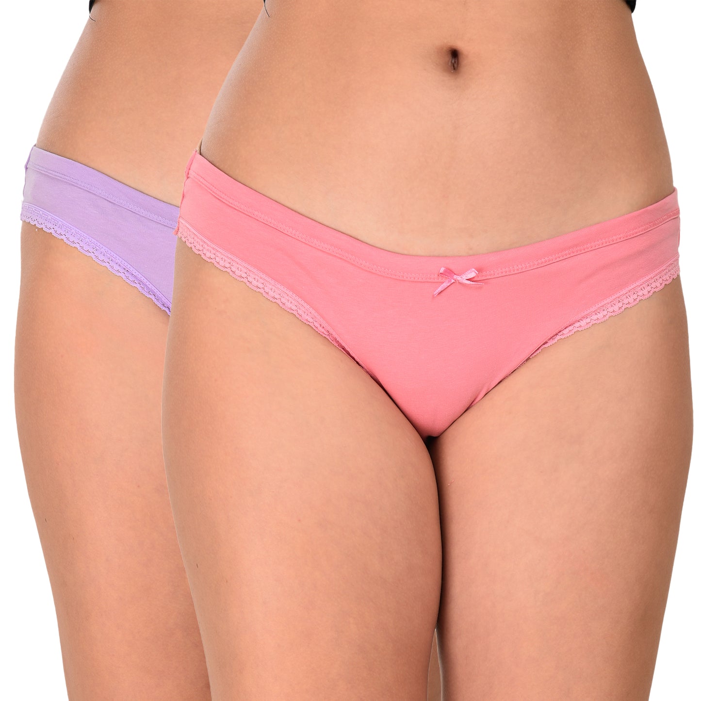 Pack of 2 Women’s Lightweight Cotton Bikini Panties with Delicate Lace