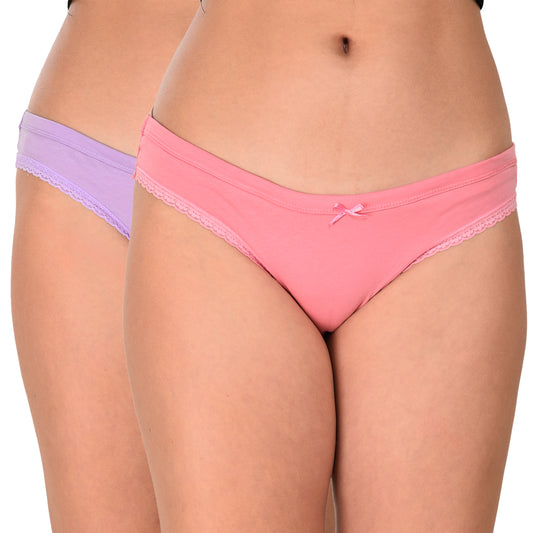 Pack of 2 Women’s Lightweight Cotton Bikini Panties with Delicate Lace