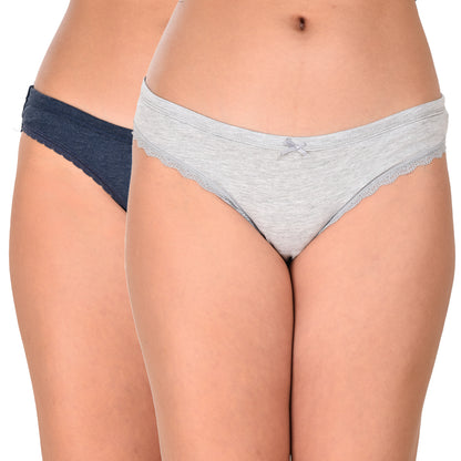 Pack of 2 Women’s Breathable Cotton Bikini Panties with Elegant Lace Detailing
