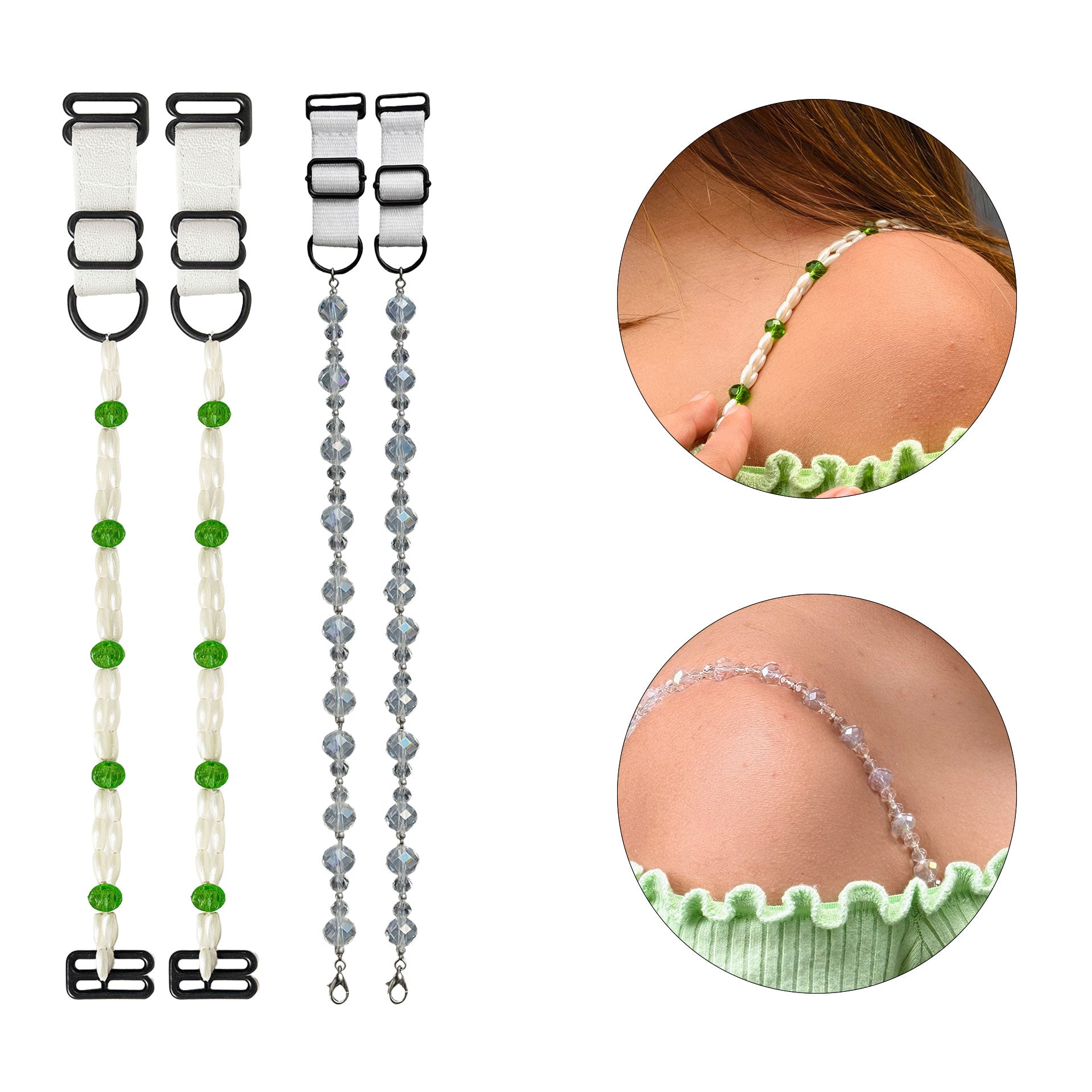 Pearl & Crystal Beaded Adjustable Bra Straps for Women