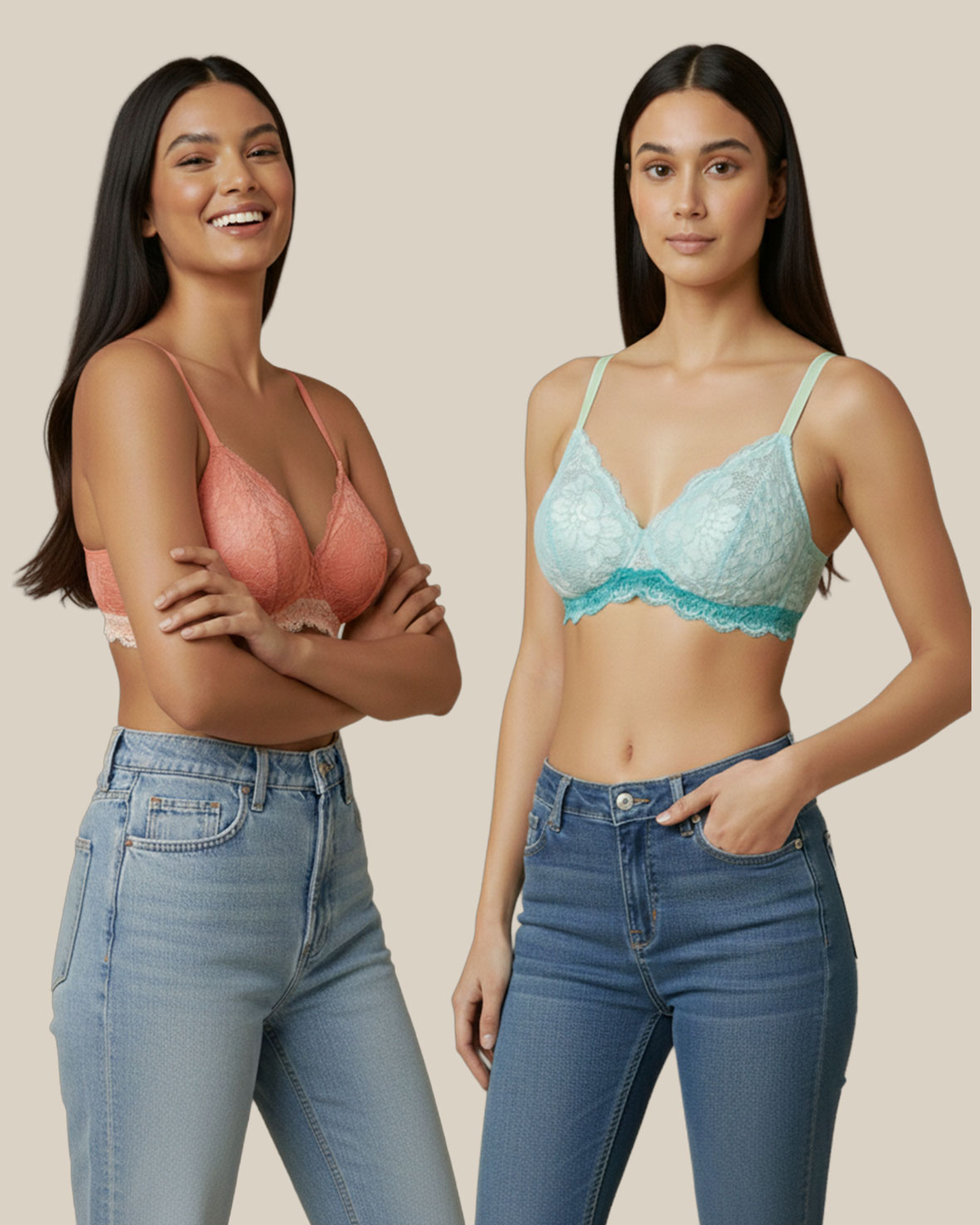 Women’s Everyday Lace Bra Pack of 2 – Sky Blue & Orange