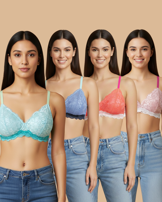Women’s Wire-Free Non Padded Floral Bras – Pack of 4 Multi-Color