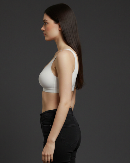 Pack of 2 White & Beige Lightly Padded Seamless Full Coverage Non Wired Polyester Sports Bra