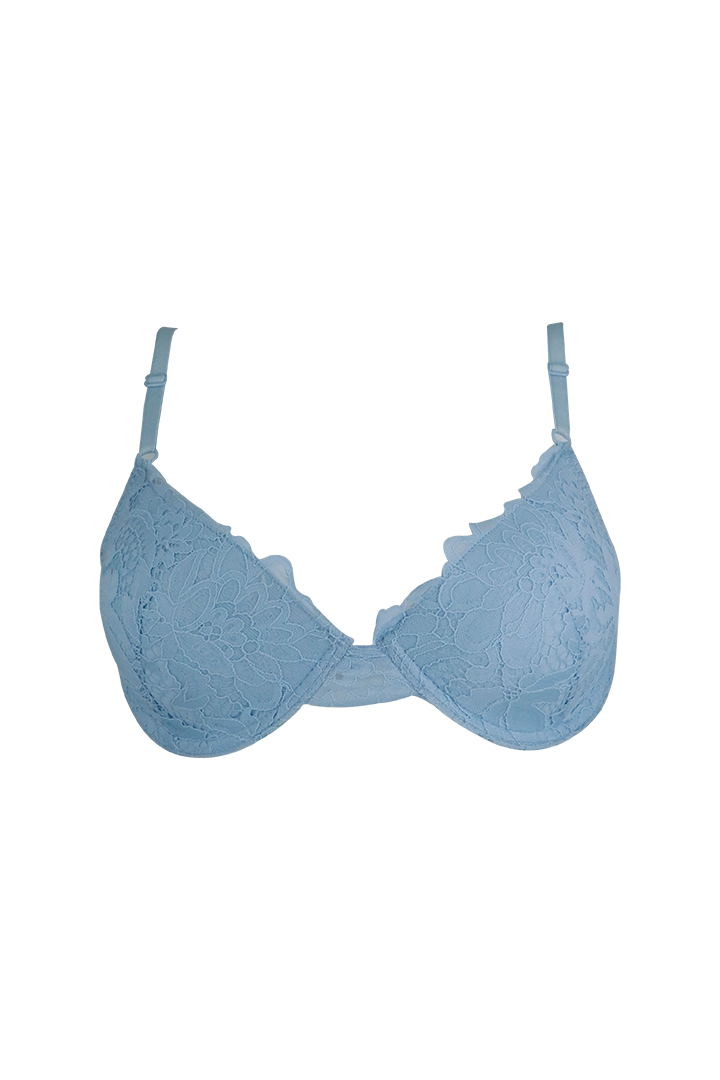 Women Blue Lace Design Underwired Bra