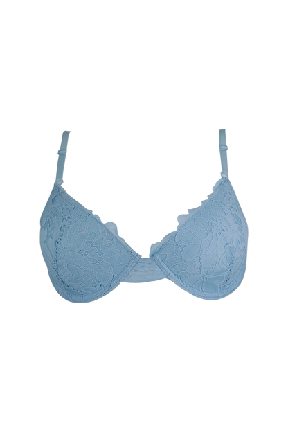 Women Blue Lace Design Underwired Bra