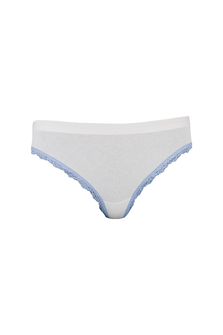 White Plain Blue Lace Cotton Panty