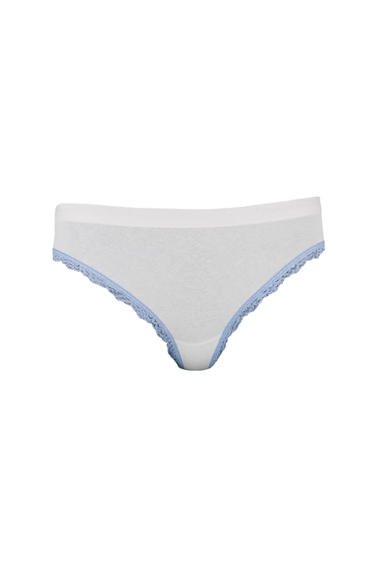 White Plain Blue Lace Cotton Panty