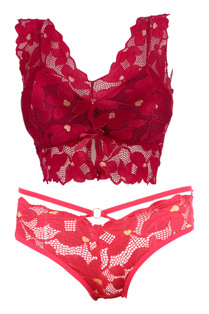 Women Floral Print With Net Lingerie Set