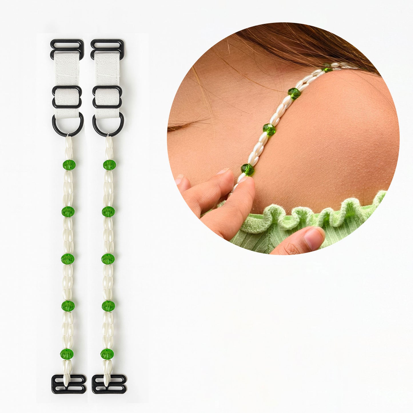 Green & Pearl Beaded Bra Strap