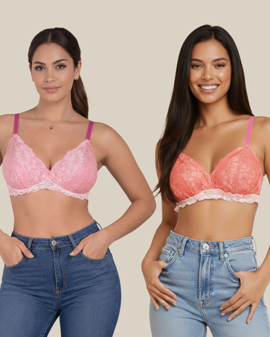 Pack of 2 Soft Lace Non Padded Everyday Bras – Pink & Orange