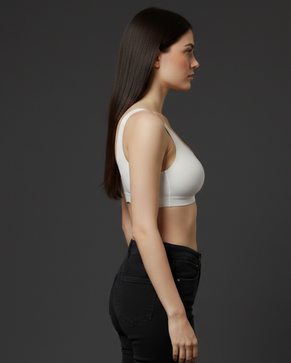 Pack of 2 White & Black Lightly Padded Seamless Full Coverage Non Wired Polyester Sports Bra