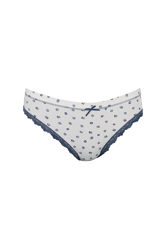 White And Blue Printed Cotton Low Rise Panty