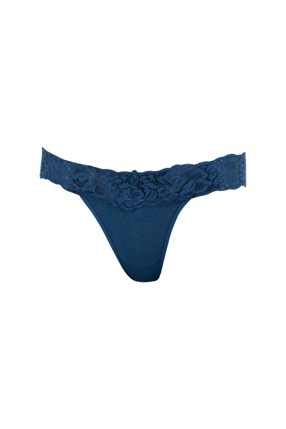 Women's Lace Low Rise G-String Panty (Dark Blue)