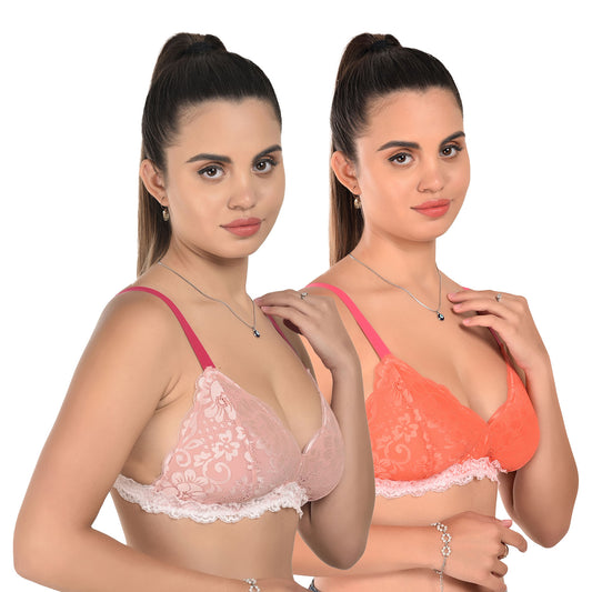 Pack of 2 Soft Lace Everyday Bras – Pink & Orange