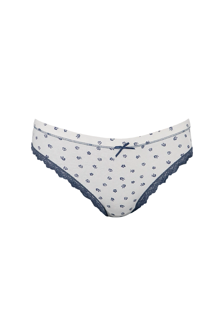 White And Blue Printed Cotton Low Rise Panty