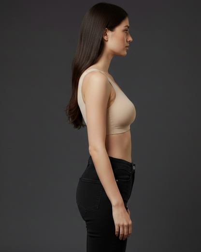 Pack of 2 Black & Beige Lightly Padded Seamless Full Coverage Non Wired Polyester Sports Bra