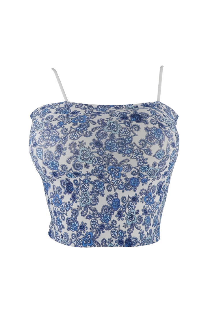 Stretchable Padded Top with Round Strap Blue