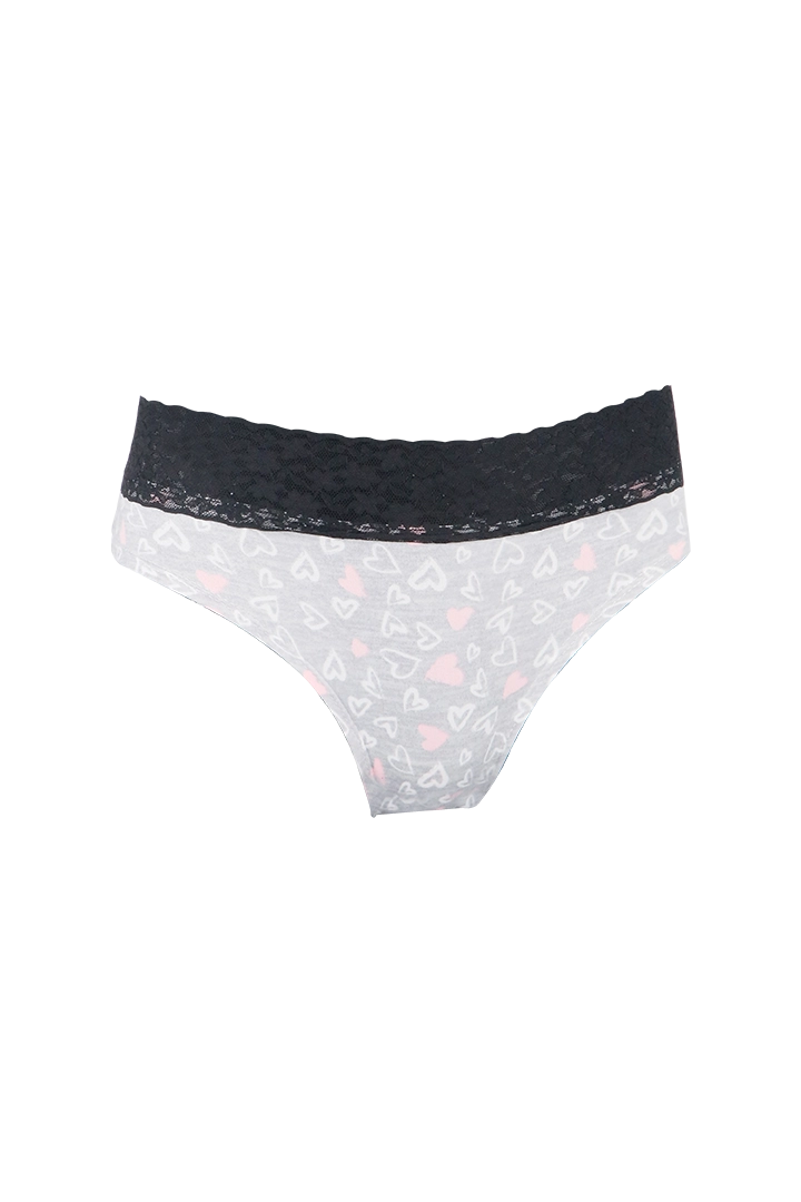 Women Heart Print With White Cotton Panty