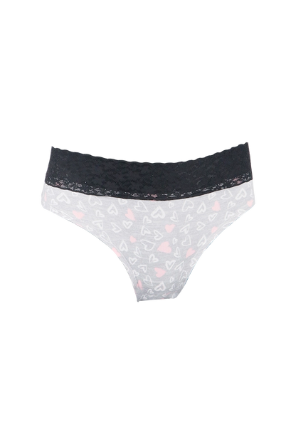 Women Heart Print With White Cotton Panty