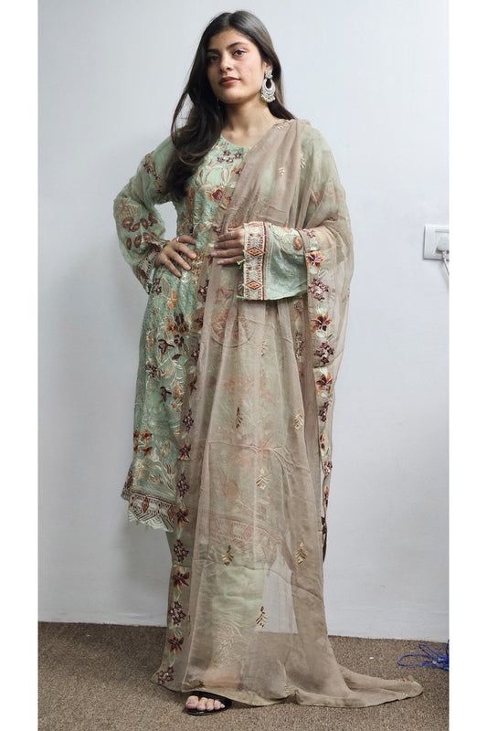 Pakistani Salwar Kameez With Organza Dupatta