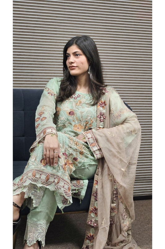 Pakistani Salwar Kameez With Organza Dupatta