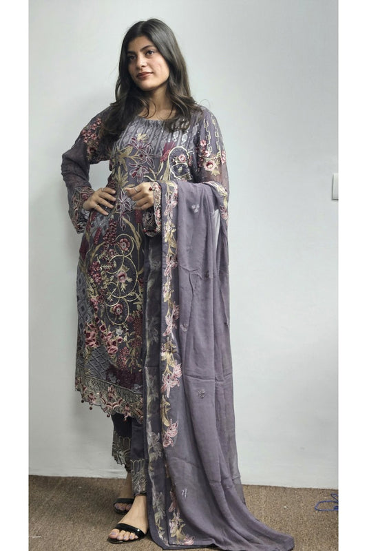 Pakistani lavender Salwar Kameez Chiffon Dupatta