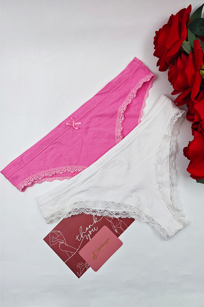 Women Pink & White With Lace Panty (Pack of 2)