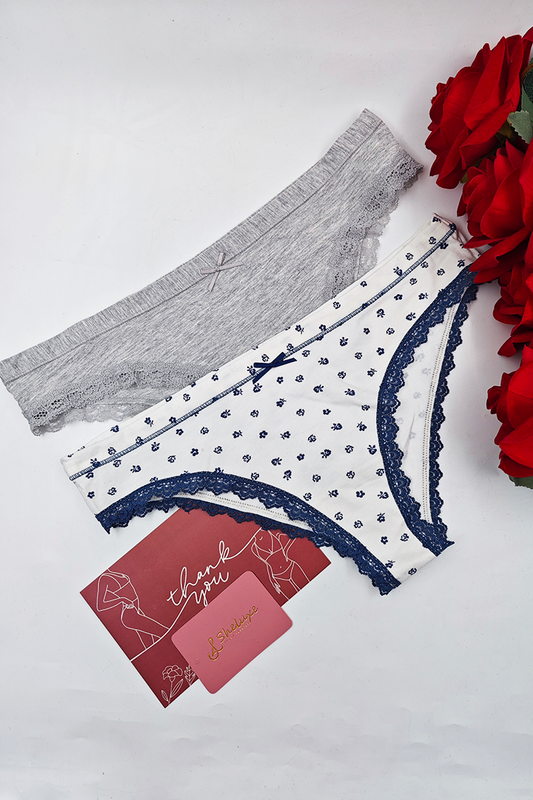 Women Blue Print & Grey With Lace Panty