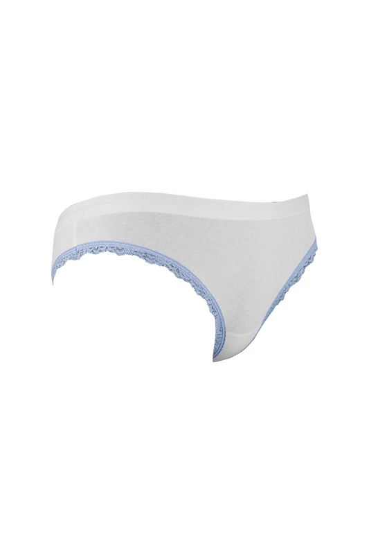 White Plain Blue Lace Cotton Panty