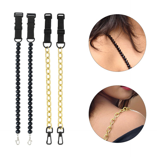 Women’s Adjustable Replacement Bra Straps – Black Beaded & Gold Chain Set
