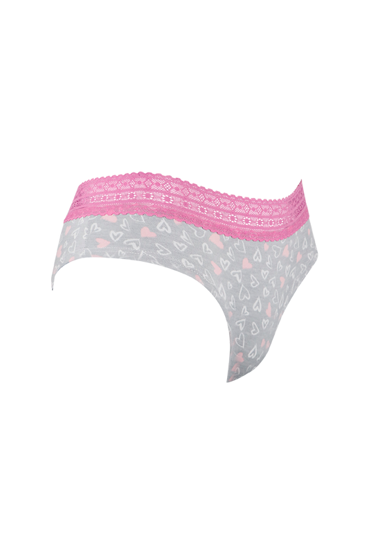 Women Heart Print Pink Lace Panty