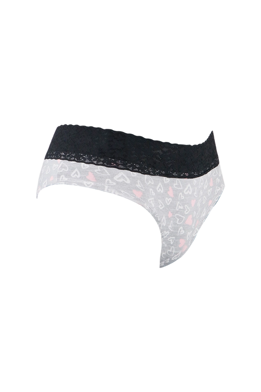 Women Heart Print With White Cotton Panty